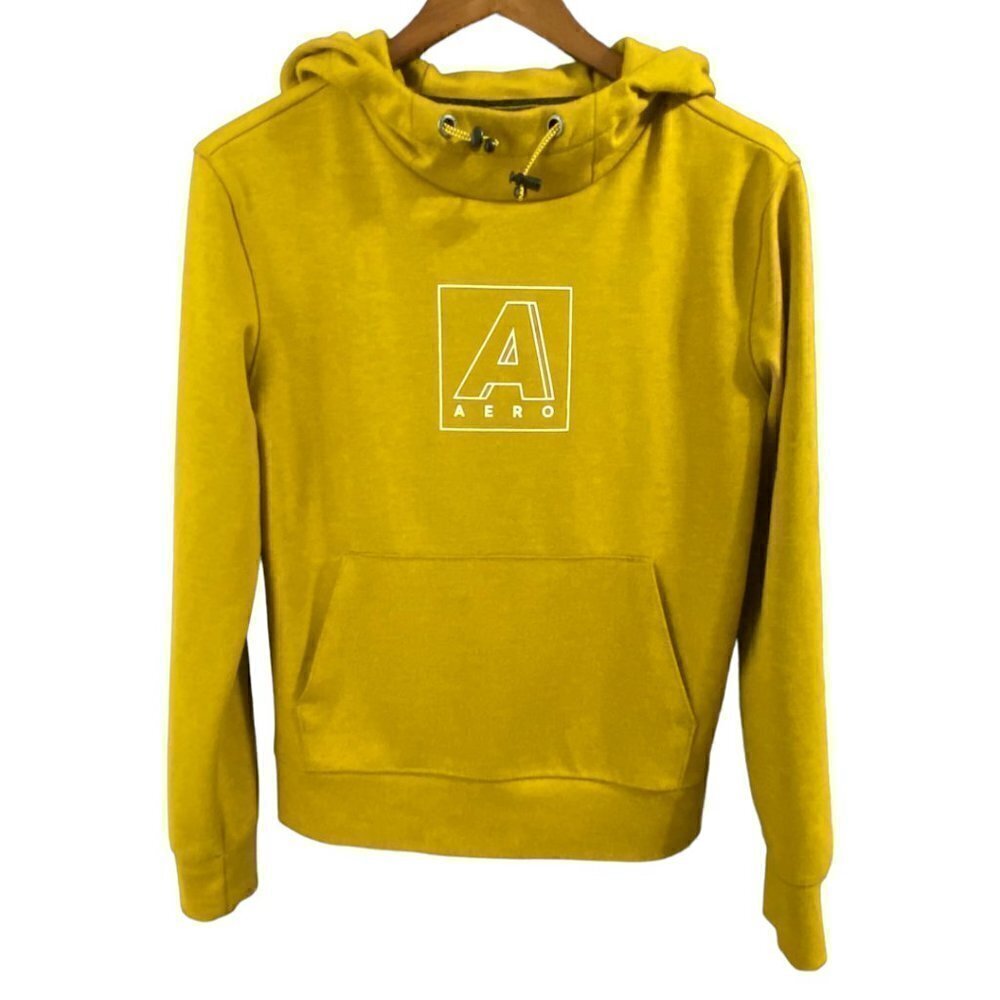 Aeropostale Hoodie Men’s XS Yellow Gold Fleece Graphic Logo Pullover Long Sleeve